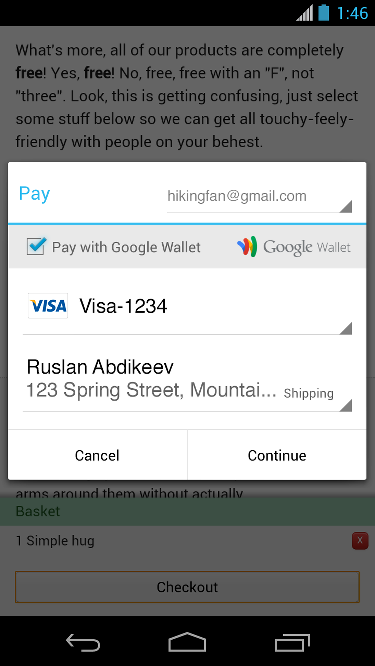Meniul pentru plăţi online arătat pe dispozitivele cu Android