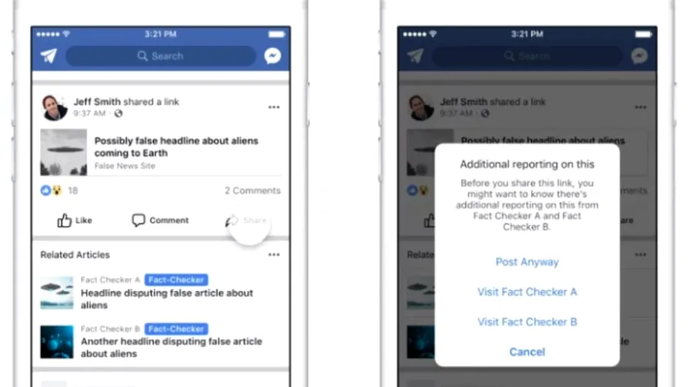Facebook va combate postările Fake News cu link-uri către ştiri verificate din surse multiple