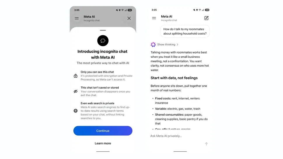 Meta AI va primi funcția de „chat incognito”. Conversații complet private cu AI-ul