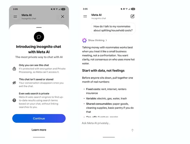 Meta AI va primi funcția de „chat incognito”. Conversații complet private cu AI-ul