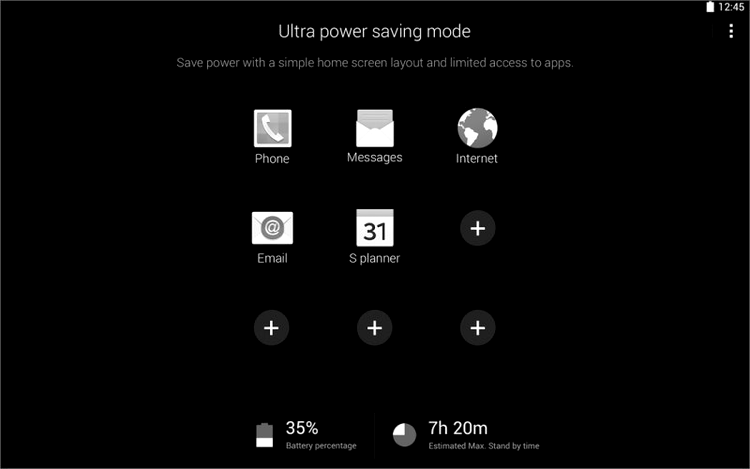 Homscreen alb-negru în modul Ultra Power Saving