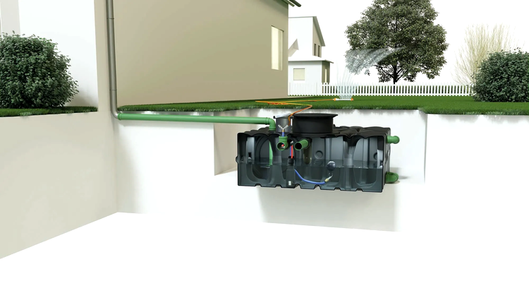 Ilustrație sistem ACO Rain4me intr-o gradina