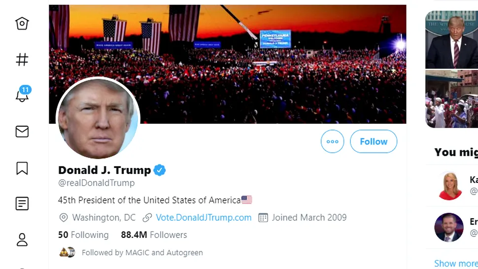 Ce se întâmplă cu contul de Twitter al președintelui Trump, dacă acesta pierde alegerile