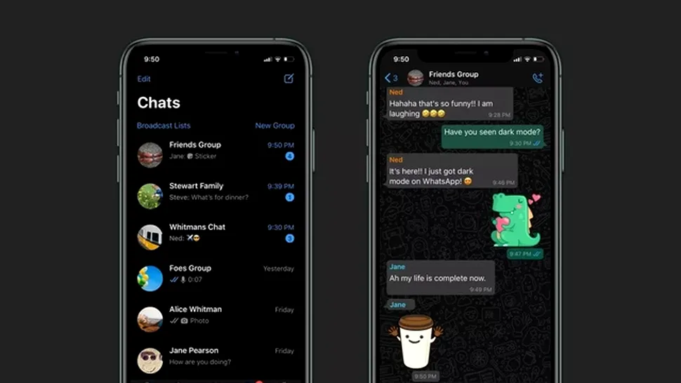 WhatsApp are acum interfaţă cu „dark mode” pe iOS şi Android