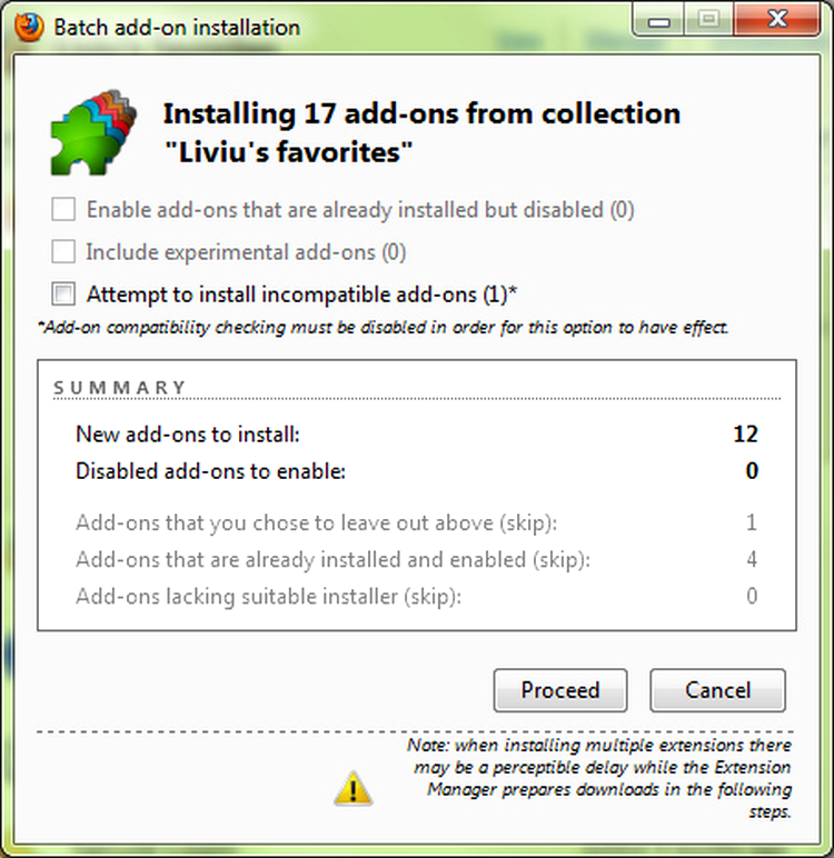 Instalarea mai multor extensii odata