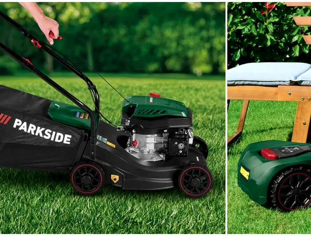 Trei dispozitive de tuns gazonul Parkside, disponibile în curând la Lidl: robot, mașină pe benzină și trimmer