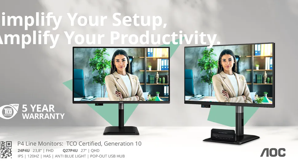 Gama de monitoare P4: soluții profesionale cu 5 ani de garanție, refresh de 120 Hz și hub-uri USB de tip “pop-out”