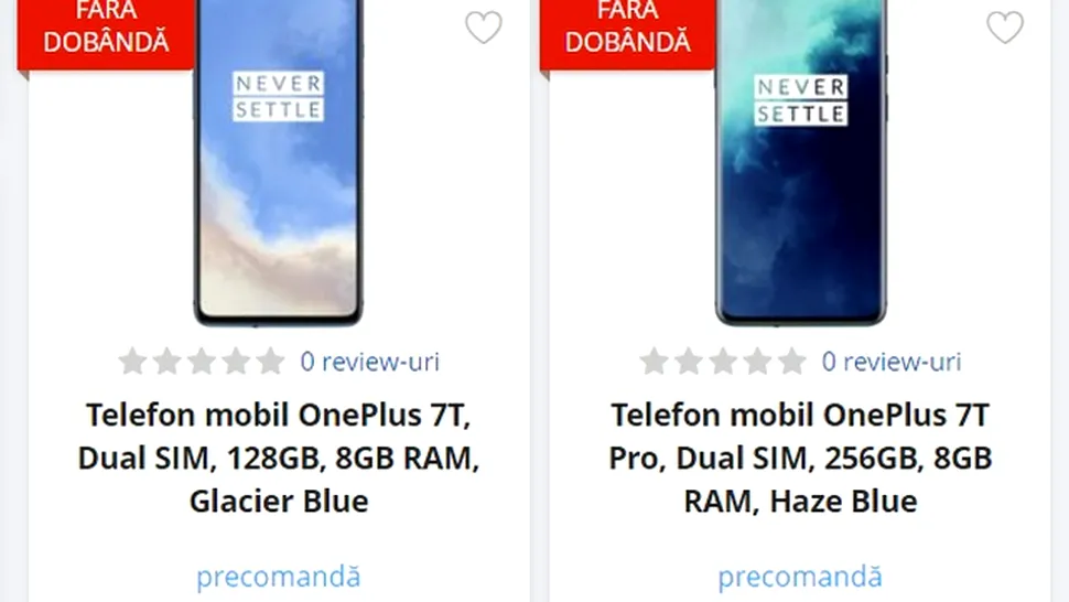 OnePlus 7T şi OnePlus 7T Pro listate pentru pre-comandă de un magazin din România. Cât costă în lei