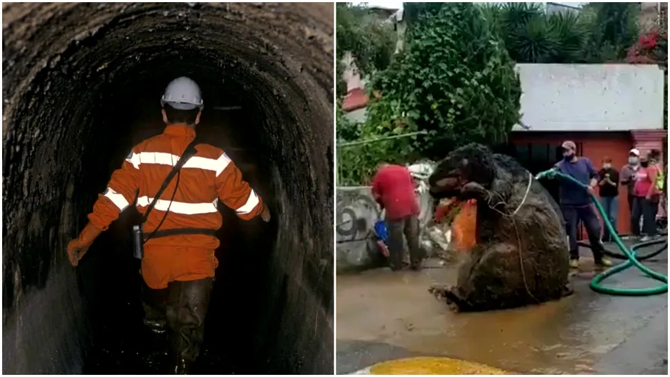 FOTO, VIDEO: „Șobolan” uriaș, descoperit într-o canalizare după ploi