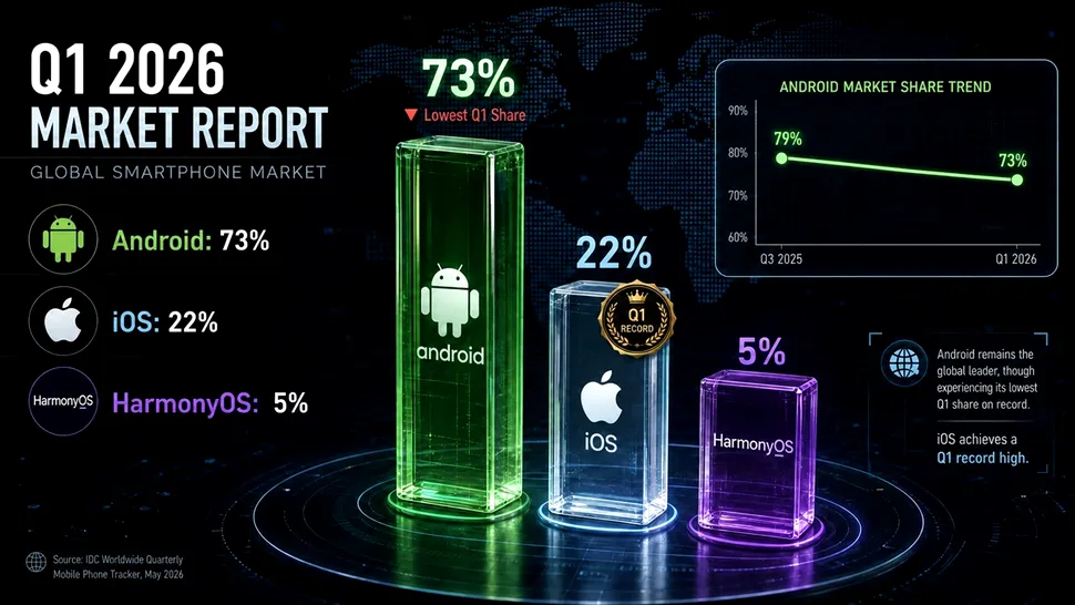 Android pierde teren la nivel global, iar iOS atinge un nou record pentru primul trimestru din 2026