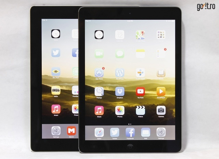 iPad Air (faţă) în comparatie cu modelul anterior (spate)