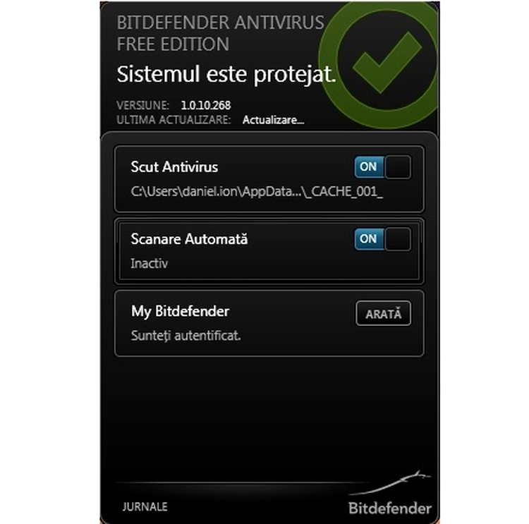 Bitdefender Antivirus Free Edition - interfaţa simplă