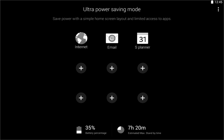 Homscreen alb-negru în modul Ultra Power Saving