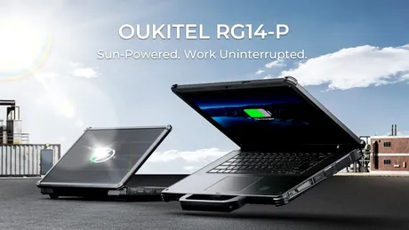 RG14-P, un laptop robust cu panouri solare, de la Oukitel – VIDEO
