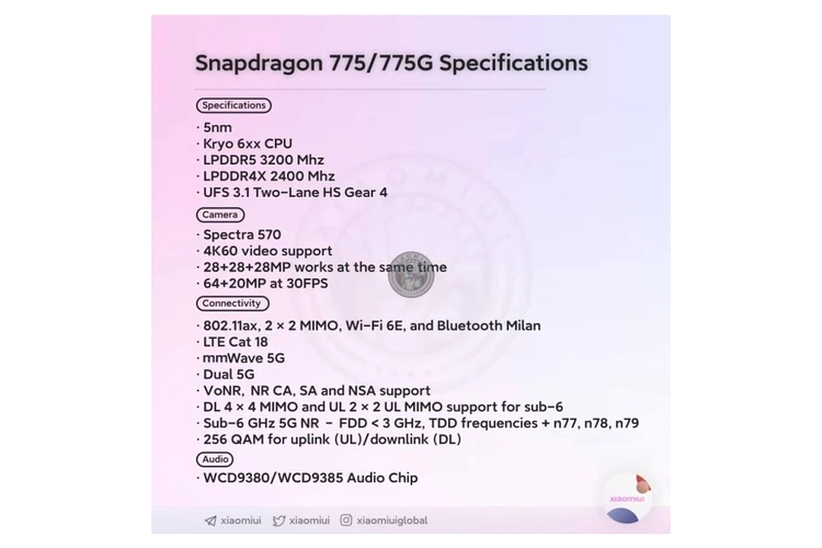 snapdragon 775 specs