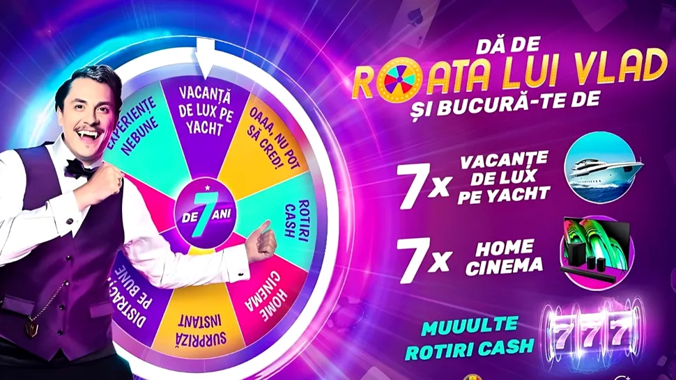 Roata Norocului Vlad Cazino 2025: vacanțe pe yacht și sisteme Home Cinema (P)