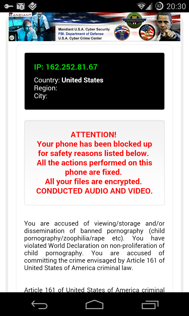 Mesajul de avertizare prezentat utilizatorilor de smartphone din Statele Unite