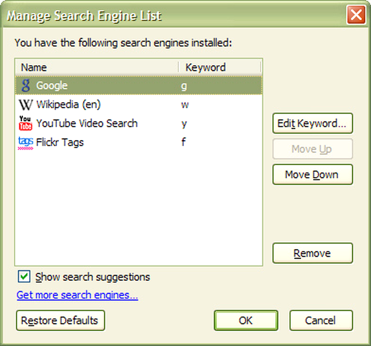 Manage Search Engines