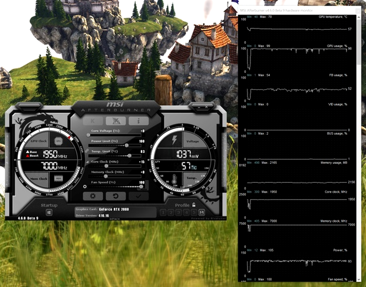 Gigabyte RTX 2080 Gaming OC - Temperatură OC Stock + Fanspeed 100%