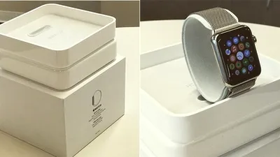 Apple Watch fotografiat în cutia în care se livrează