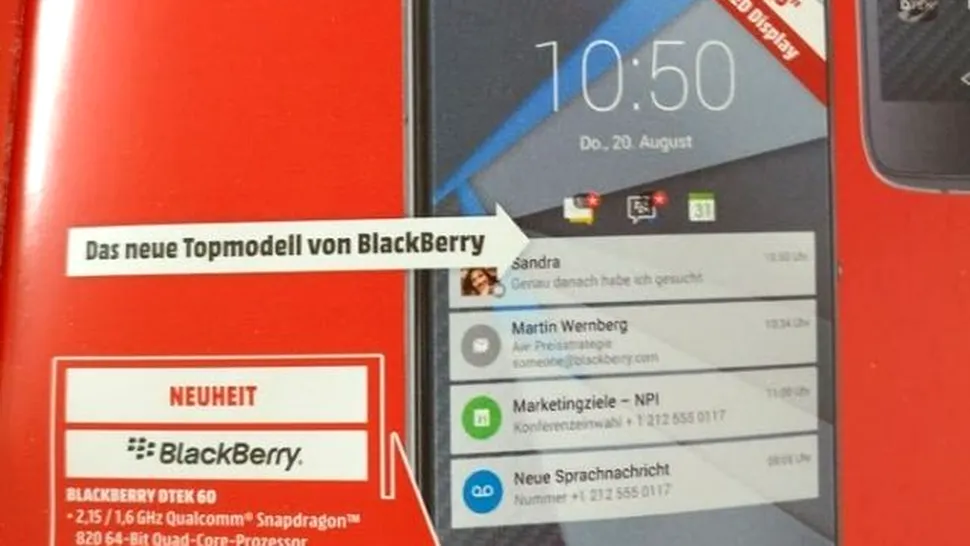 Smartphone-ul high-end BlackBerry DTEK60 cu Android ar putea fi lansat foarte curând