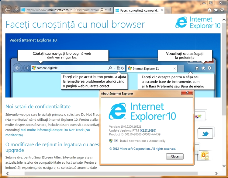 Internet Explorer 10 pentru Windows 7