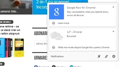 Google Now este disponibil şi în browser-ul Chrome