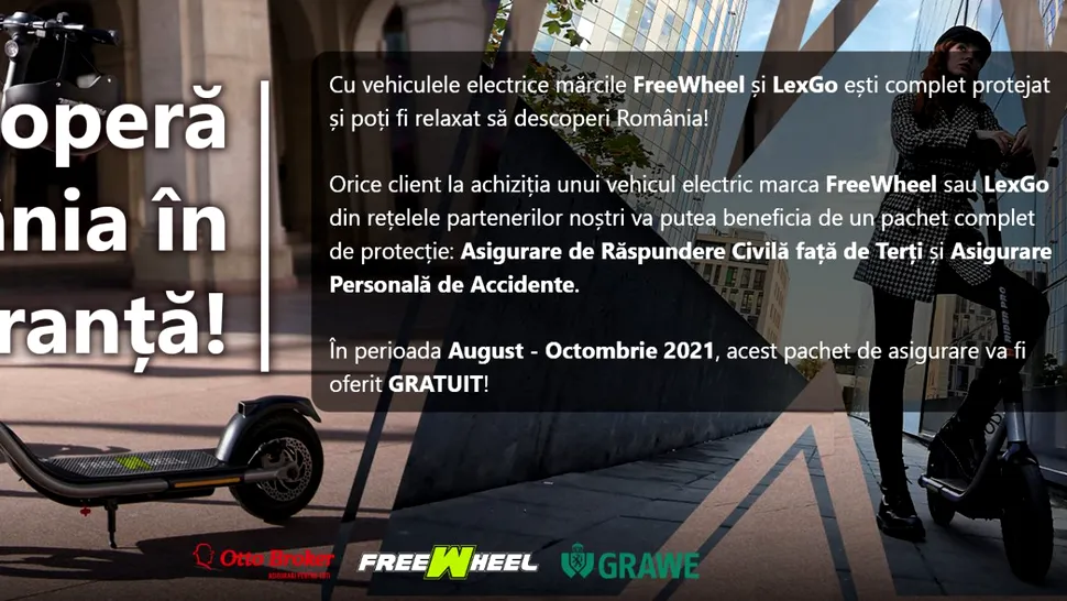 Freewheel este primul brand din România care oferă un pachet complet de asigurare pentru utilizatorii de vehicule electrice