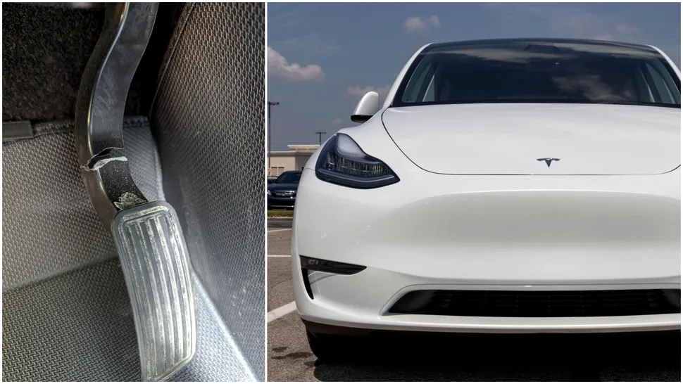 Pedala de accelerație de pe o Tesla Model 3 s-a rupt. Este construită dintr-un tip de plastic