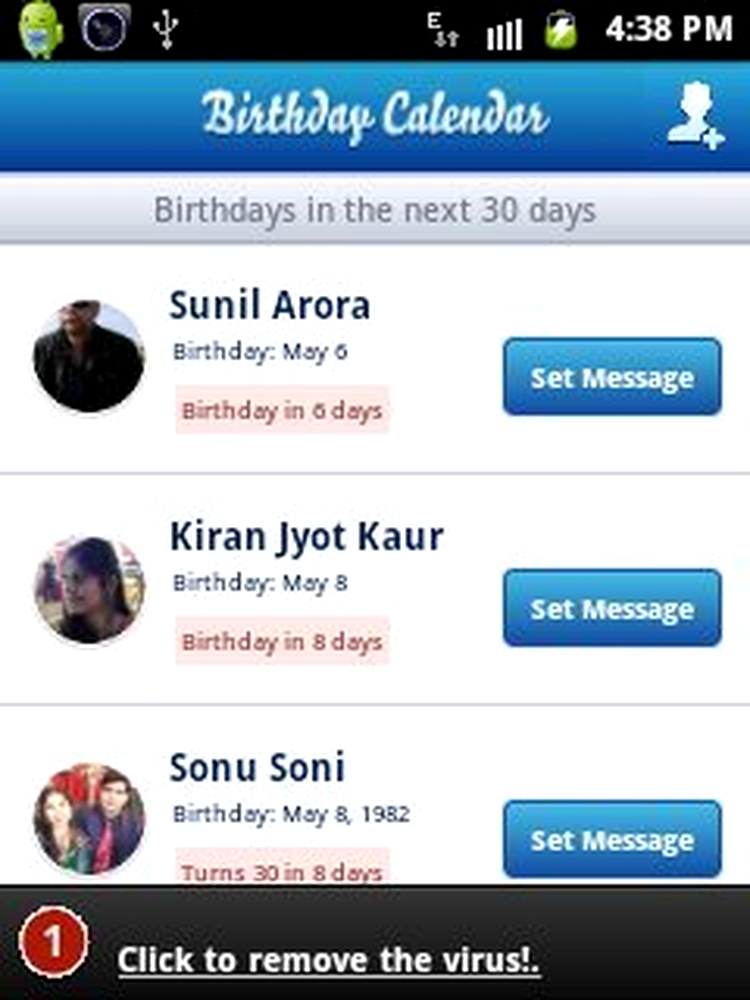 Birthday Calendar App - lista cu persoanele de felicitat