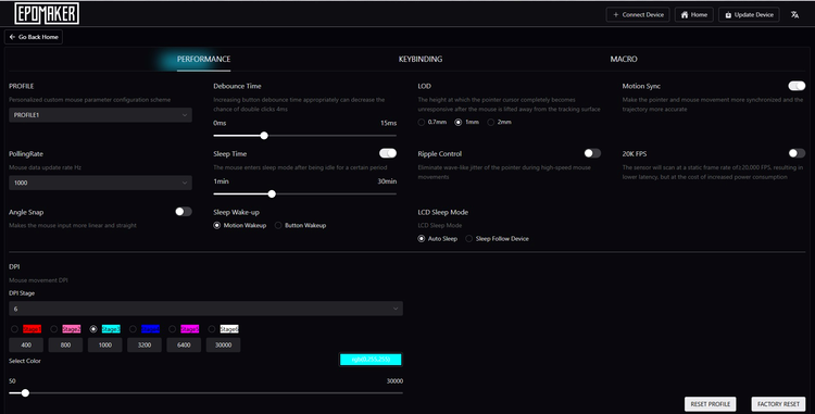 interfata web de setare pentru mouse-ul epomaker carbonis