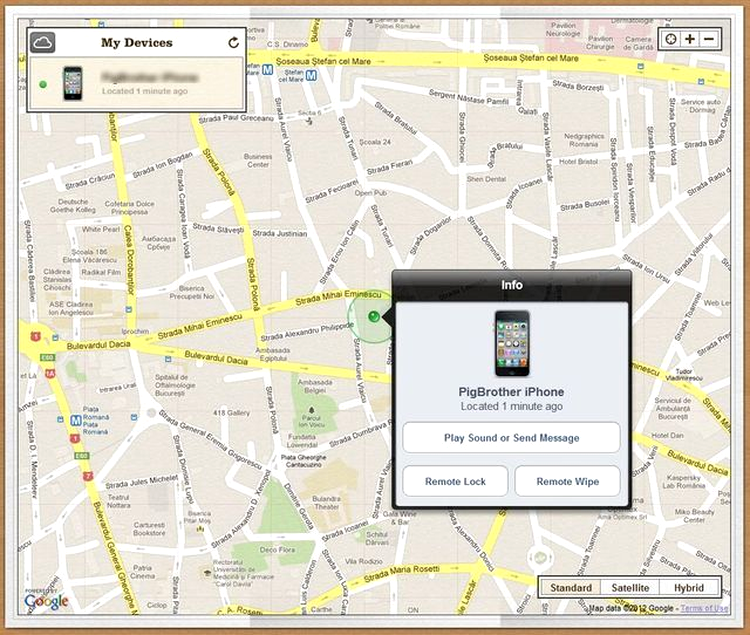 Controlul din interfaţa Web iCloud